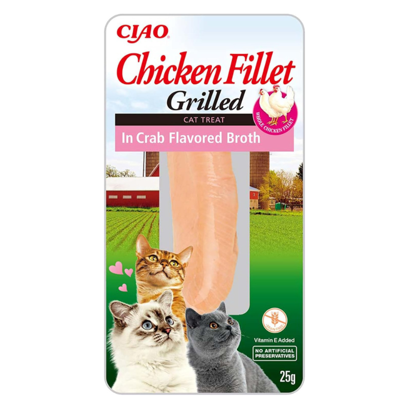 INABA Ciao Grilled Chicken Fillet in Crab Broth 25 g | Hrana Complementara Premium pentru Pisici | File de Pui la Gratar in Supa de Crab