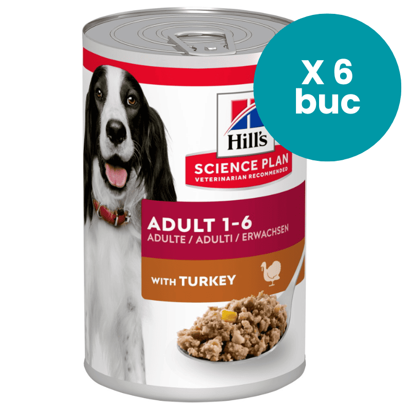 HILL'S Science Plan Adult cu Curcan, Multipack 6x370 g – Hrană Umedă pentru Câini Adulți (1–6 Ani), Textură Moale și Nutriție Echilibrată