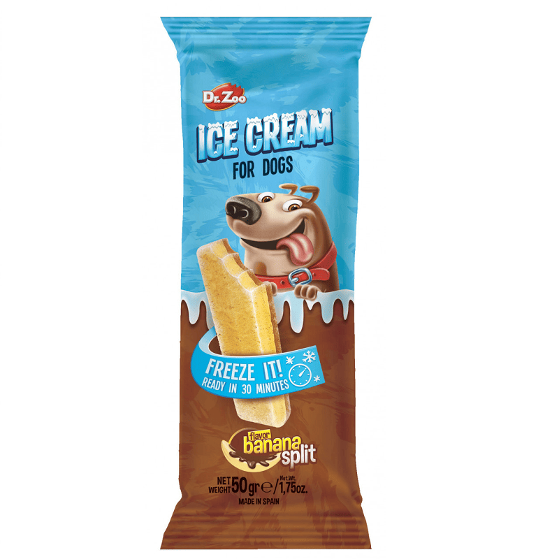 DR. ZOO Inghetata pentru Caini Banana Split 50 g | Recompensa Racoritoare pentru Caini
