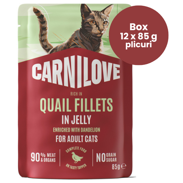 Carnilove Cat cu Prepeliță și Păpădie in Aspic Box 12x85 g | Hrană Umedă Completă Fără Cereale pentru Pisici Adulte