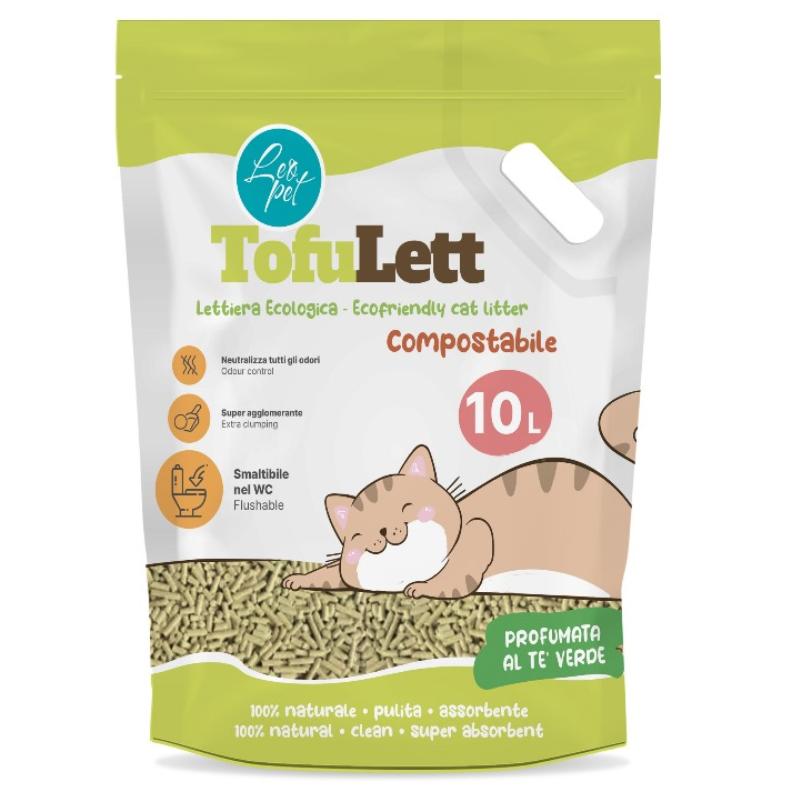 LEO PET TofuLett Asternut Igienic Ecologic, cu Tofu si Aroma de Ceai Verde, Pentru Litiera Pisici, 6L