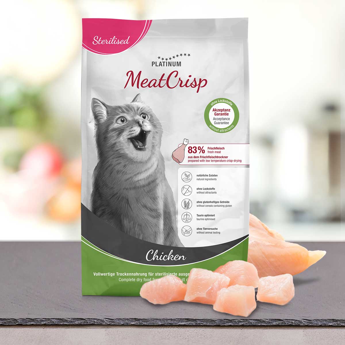 PLATINUM MeatCrisp Sterilised Adult, cu Pui, Hrana Uscata Pentru Pisici Sterilizate | Castrate, 3kg
