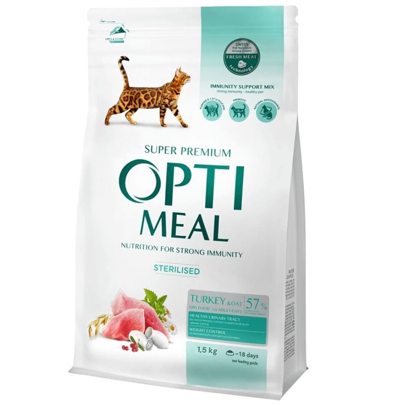 OPTIMEAL Cat Sterilised cu Curcan si Ovaz 1.5 kg | Hrana Uscata Super-Premium pentru Pisici Sterilizate
