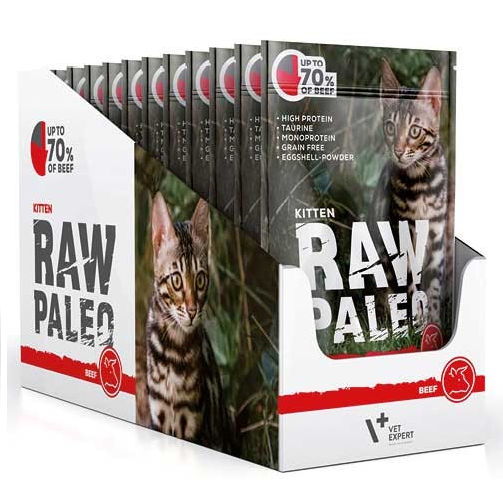 RAW PALEO Kitten, Vita, Set Plicuri Hrana Umeda Monoproteica, Fara Cereale, Pisica Junior (pateu), 12x100g