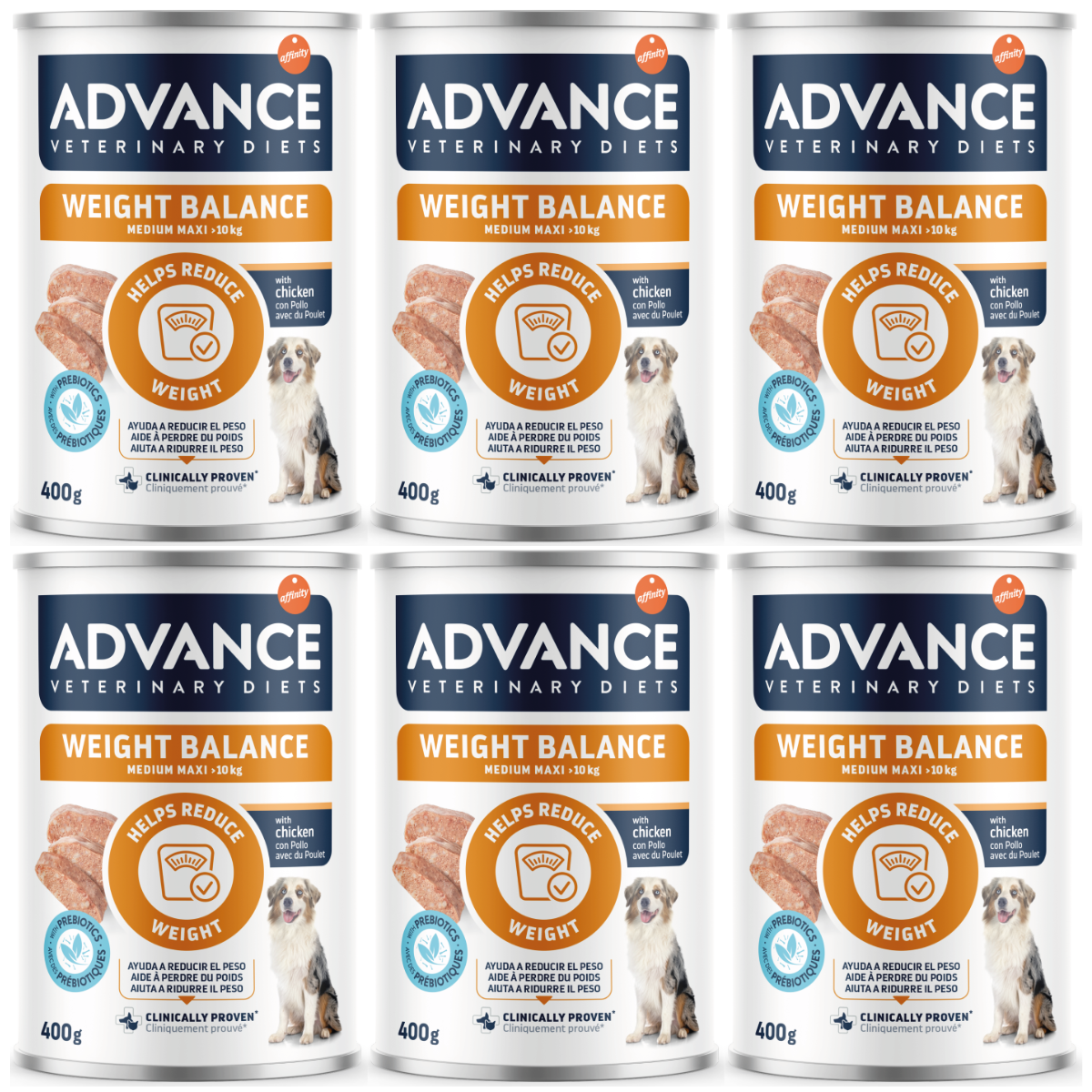 ADVANCE Veterinary Diets Dog Medium-Maxi Weight Balance, Set Conserve Hrana Umeda Pentru Caini Obezi sau Supraponderali, 6x400g