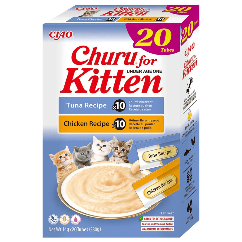 INABA Ciao Churu Creamy Sticks Kitten Variety 20x14 g | Recompense Cremoase fara Cereale pentru Pisoi | cu Ton si Pui | Sanatoase, Bogate in Proteine si cu Calorii Putine