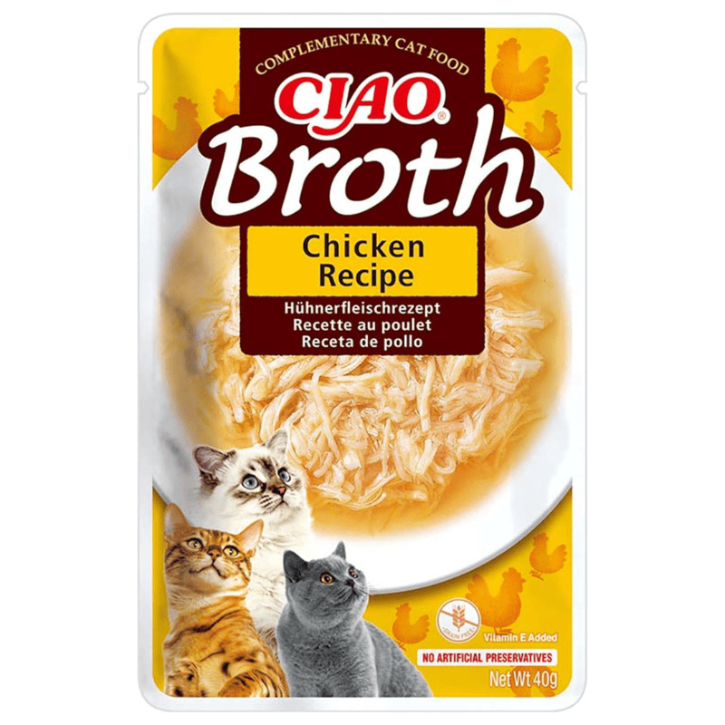 CIAO CHURU Broth Cat Food Supa Delicata de Pui cu Fulgi de Pui 40 g | Hrana Complementara Umeda pentru Pisici | Umiditate Ridicata, Fara Cereale, Topping Palatabil